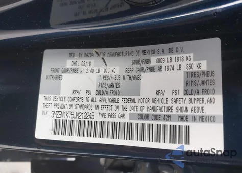 2018 Mazda 3 Sport from USA, damaged, VIN 3MZBN1K76JM212245